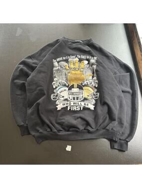 Vintage Black Graphic NFL Crewneck Sweatshirt Football Teams Print